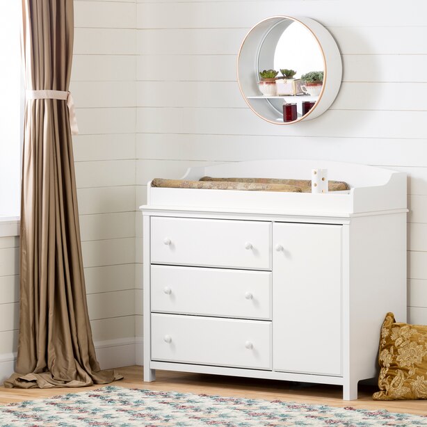 Cotton Candy Changing Table with Station, Pure White by South Shore