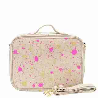 LINEN BENTO LUNCH BOX, FUCHSIA AND GOLD SPLATTER