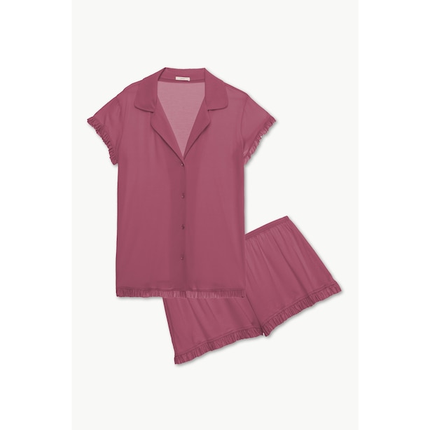 RUTHIE S/S RUFFLE PAJAMA SET, RASPBERRY LARGE