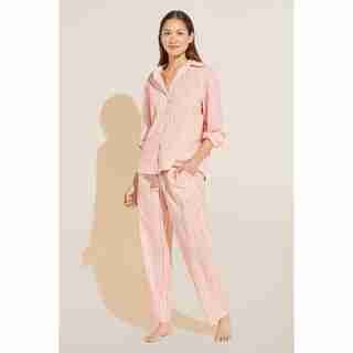 ORGANIC SANDWASHED COTTON LONG PJ SET, ROSE CLOUD STRIPE, L