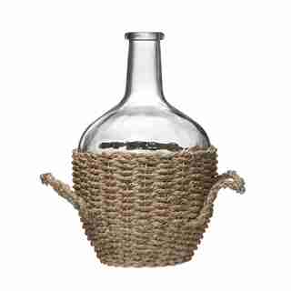 GLASS BOTTLE WITH WOVEN SEAGRASS LARGE