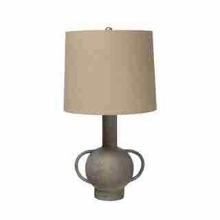 TERRACOTTA LAMP WITH LINEN LAMPSHADE DISTRESSED GREY