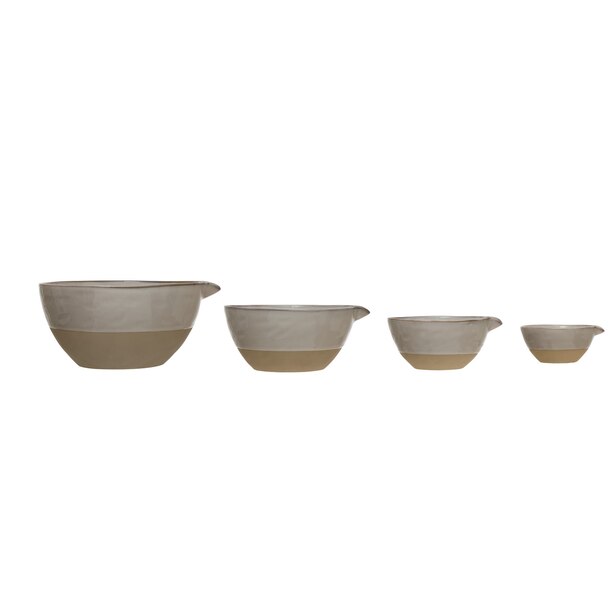 STONEWARE BATTER BOWLS WHITE GLAZE SET OF 4