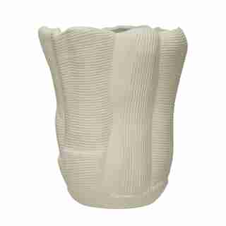 Flutted Stoneware Vase with Lines, White