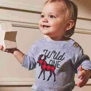 BUFFALO CHECK CREWNECK SWEATER, GREY, 18-24 MONTHS