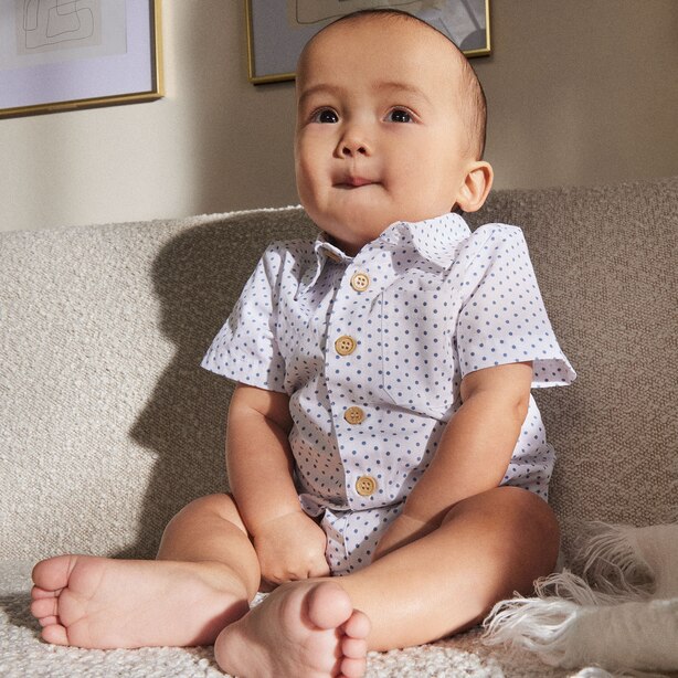 DRESS SHIRT ONESIE, WHITE DOT 1218 MONTHS by the littlest Gifts