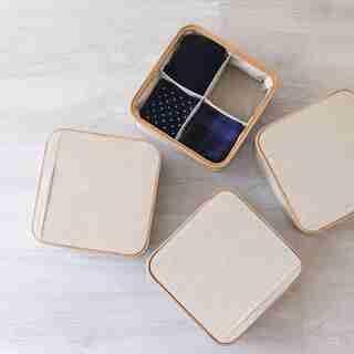 KIM STORAGE BOX WITH LID 4 SECTIONS, WARM SAND