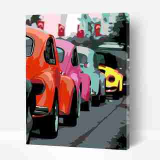 bricolage peinture par numéros pour adultes et enfants, Kit de peinture acrylique - "Bright Retro Car", 13,8 x 17,7 po