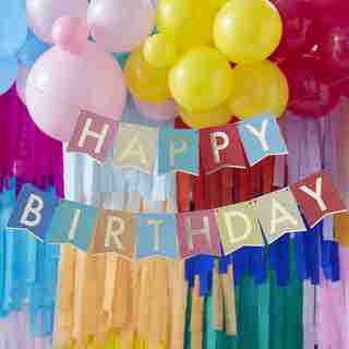 Ginger Ray Bunting - Happy Birthday Multicoloured Flag - Gold Foiled