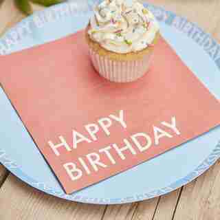 Eco Paper Napkins, Happy Birthday, Coral, Pack of 16