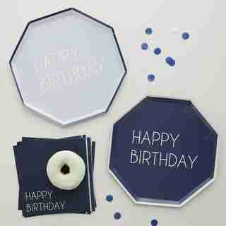 Plaques en papier écologique, Joyeux anniversaire, Pack mixte, Bleu