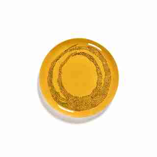 SET OF 2 PLATE FEAST L, SUNNY YELLOW SWIRL-DOTS BLACK