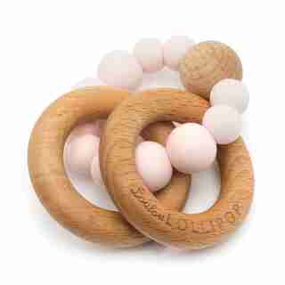 Loulou Lollipop Wood and Silicone Rattle Pink
