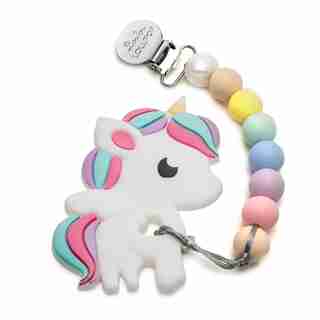Loulou Lollipop Teether Holder Set Rainbow Unicorn Cotton Candy