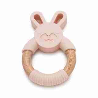 Loulou LOLLIPOP Anneau de dentition Lapin en silicone et bois - Rose