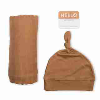 Couverture et chapeau noués Hello World - Tan