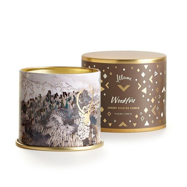 Bougie Illume® dans une boîte métallique – Feu de bois