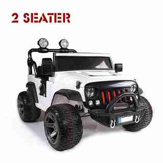 Ride On Car, 12V Kids Motorized Car Truck with 2 Seater, Full LED Lights, Parental Remote Control, MP3 Player, 3 Speeds, Handle Bar and Caster Wheel (WHITE)