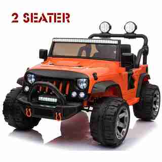 Ride On Car, 12V Kids Motorized Car Truck with 2 Seater, Full LED Lights, Parental Remote Control, MP3 Player, 3 Speeds, Handle Bar and Caster Wheel (ORANGE)