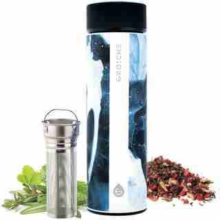 Chicago Tea Infusion Travel Flask Bottle, Dark Marble, Stainless Steel, Long Fruit Or Tea Infuser, BPA Free, Leak Proof, Vacuum Insulated