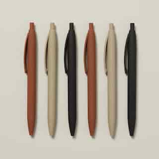 SET OF 6 SOFT TOUCH PENS, COGNAC/BEIGE/BLACK