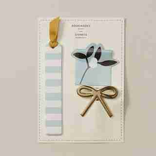 SET OF 3 BOOKMARKS, BLUE/CREAM