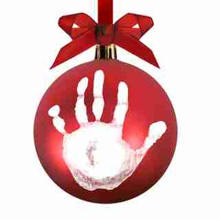 Boule de Noël rouge pour empreinte de bébé