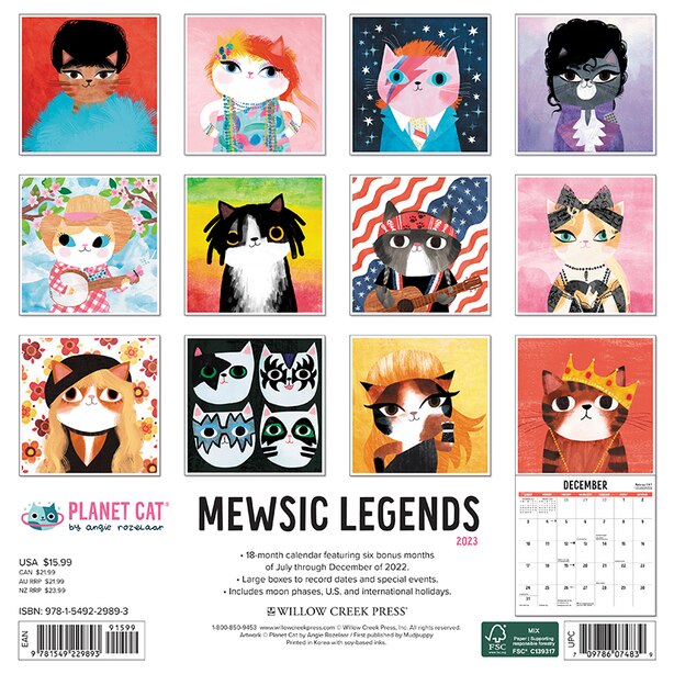 Mewsic Legends Wall Calendar by Willow Creek Press Gifts www