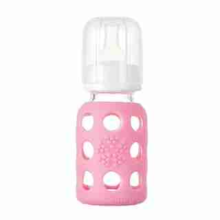 Lifefactory Glass Baby Bottle with Protective Silicone Sleeve Pink 4 OZ 0 to 3 Months