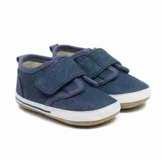 First Kicks - Denim Shoes with Suede and Split Rubber Sole, Jerry