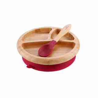 AVANCHY STAY-PUT BABY BAMBOO SUCTION PLATE+SPOON, MAGENTA