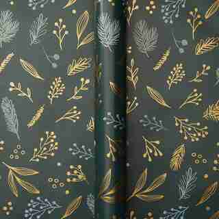 GIFT WRAP ROLL - DARK GREEN WITH GOLD BRANCHES