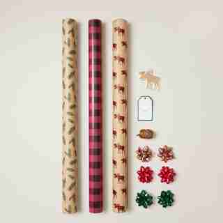 ENSEMBLE DE ROULEAUX DE PAPIER ET ACCESSOIRES D’EMBALLAGE DES FÊTES – RUSTIQUE