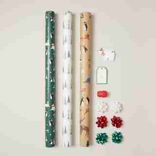 ENSEMBLE DE ROULEAUX DE PAPIER ET ACCESSOIRES D’EMBALLAGE DES FÊTES – ANIMAUX RUSTIQUES