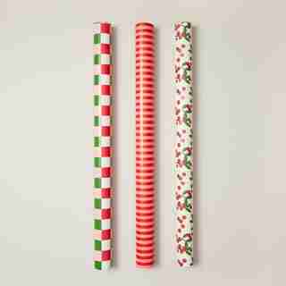 ROULEAUX DE PAPIER D’EMBALLAGE DES FÊTES – À RAYURES, BAIES