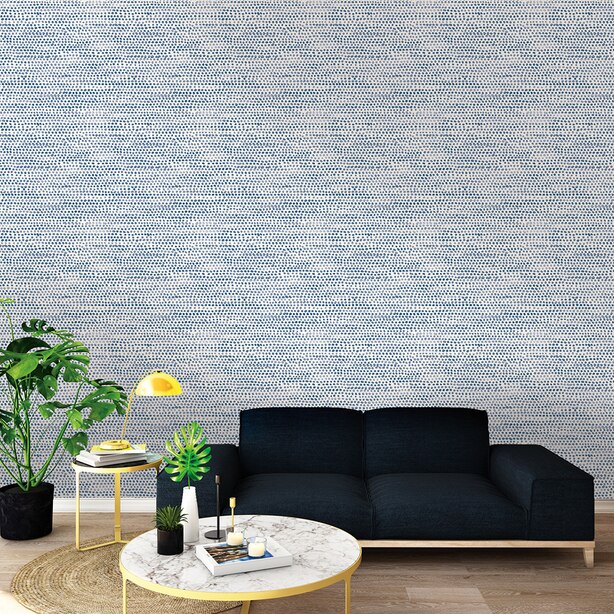 Peel & Stick Wallpaper, Moire Dots Blue Moon by Turquoise Palace