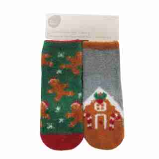 SET OF 2 CUDDLY SOFT CHENILLE SOCKS, GINGERBREAD 6-12 MONTHS