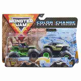 Monster Jam, Official Grave Digger vs. Alien Invasion Color-Changing Die-Cast Monster Trucks, 1:64 Scale