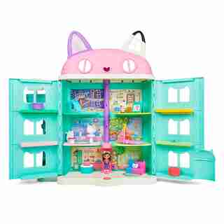 Gabby’s Dollhouse, Purrfect Dollhouse avec 2 figurines jouets, 8 meubles, 3 accessoires, 2 boîtes surprises et sons, jouets pour enfants à partir de 3 ans