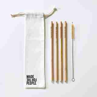 Natural Reusable Bamboo Straws Set of 4