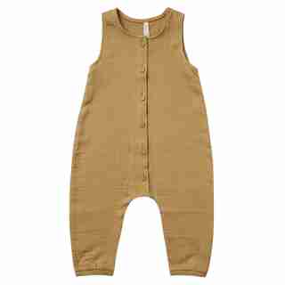 Quincy Mae Woven Button Jumpsuit - Gold Baby 18-24 Months