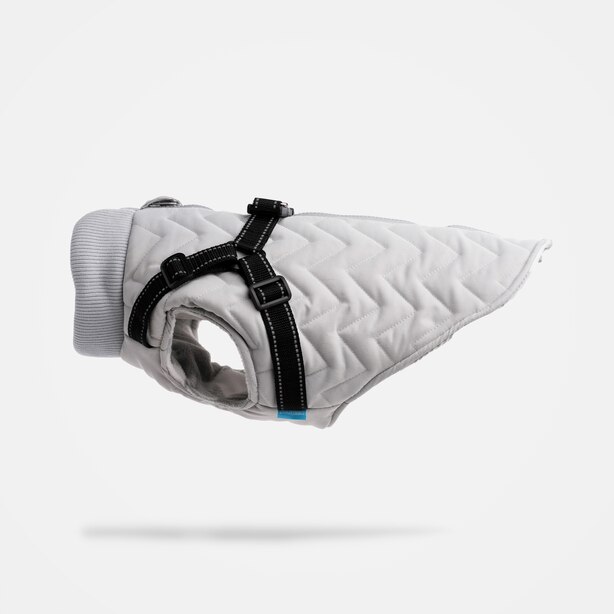 Quilted Dog Jacket With Builtin Harness, Grey, XXXXL by SilverPaw