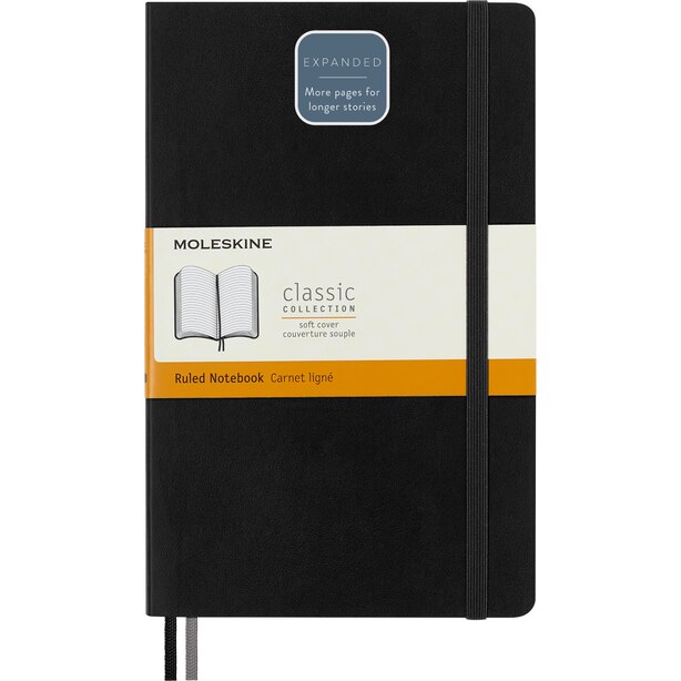 Classic Notebook, Ruled/Lined, Soft Cover, Large, Black by Moleskine