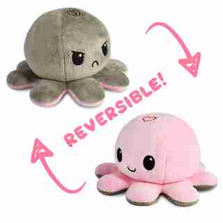 TeeTurtle Reversible Octopus Plushie, pink/grey