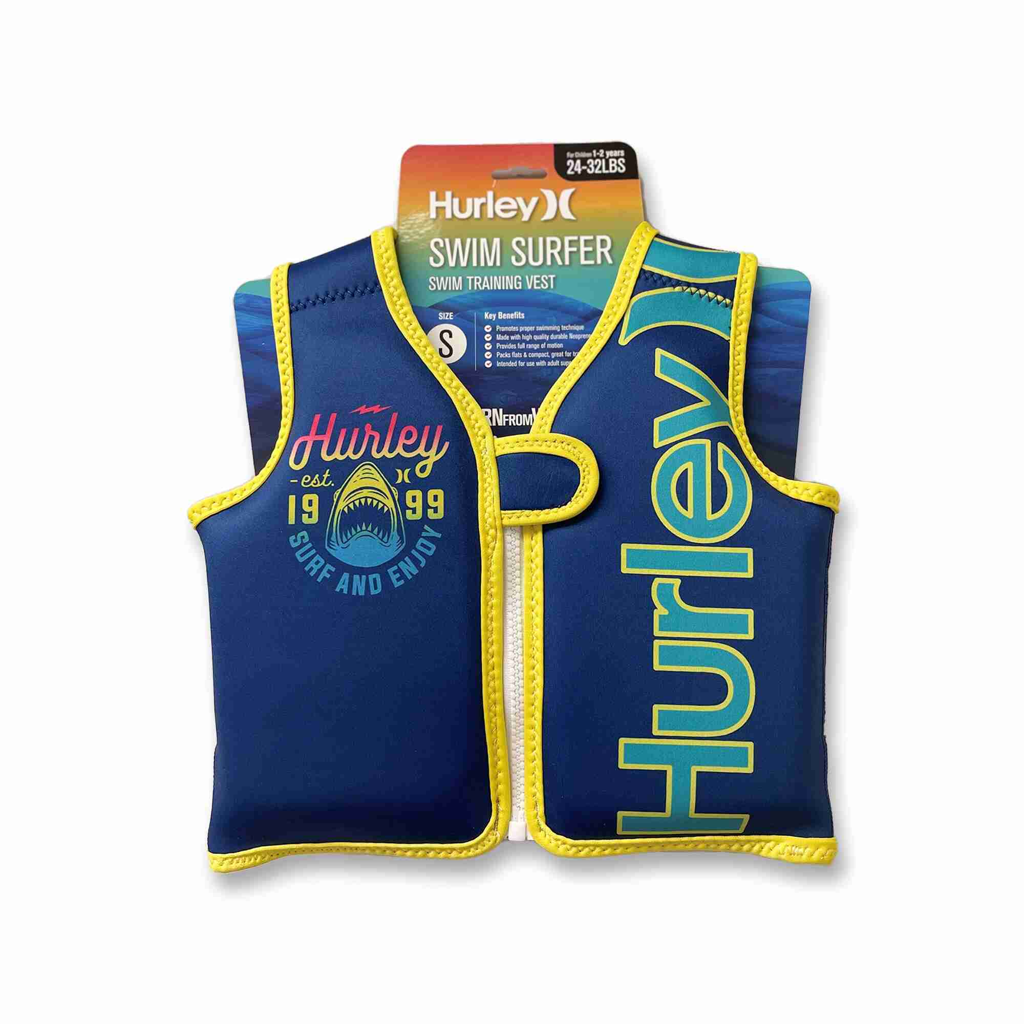 Hurley Neoprene Zip Up Swim Training Vest, Dark Blue