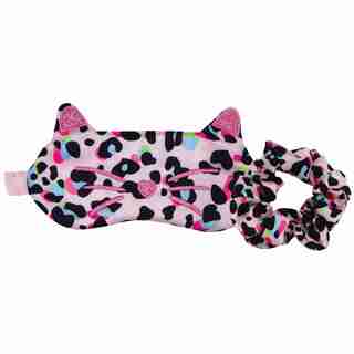 PINK LEOPARD SILK EYE MASK & SCRUNCHIE SET