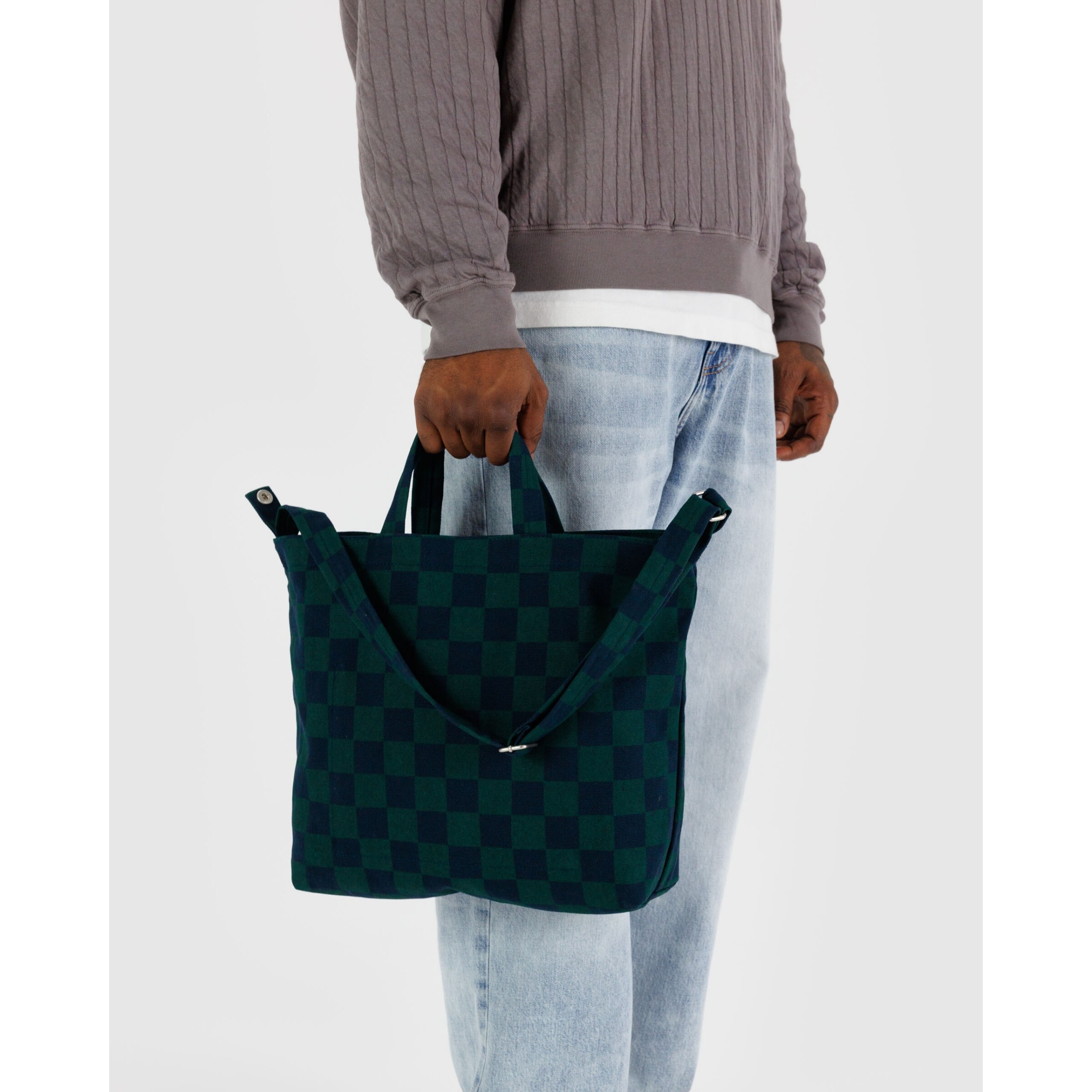 Horizontal Zip Duck Bag - Navy Green Check ('') | Indigo