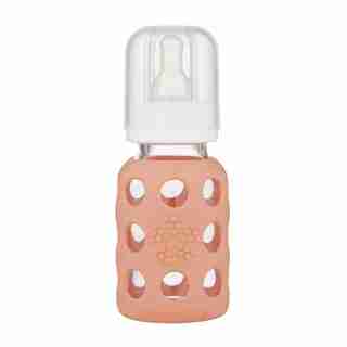 Lifefactory Glass Baby Bottle with Protective Silicone Sleeve Cantaloupe 4 OZ