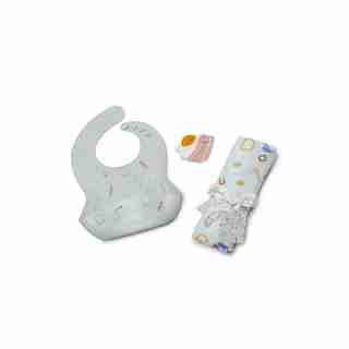 Silicone Bib+Teether+Swaddle Bundle - Blue Breakfast