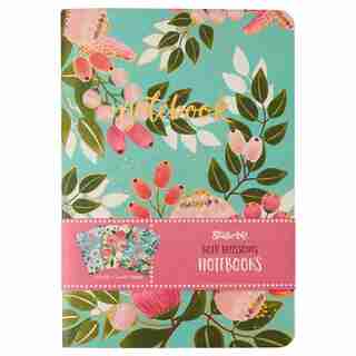 Ensemble de 3 cahiers – Motif floral aigue-marine